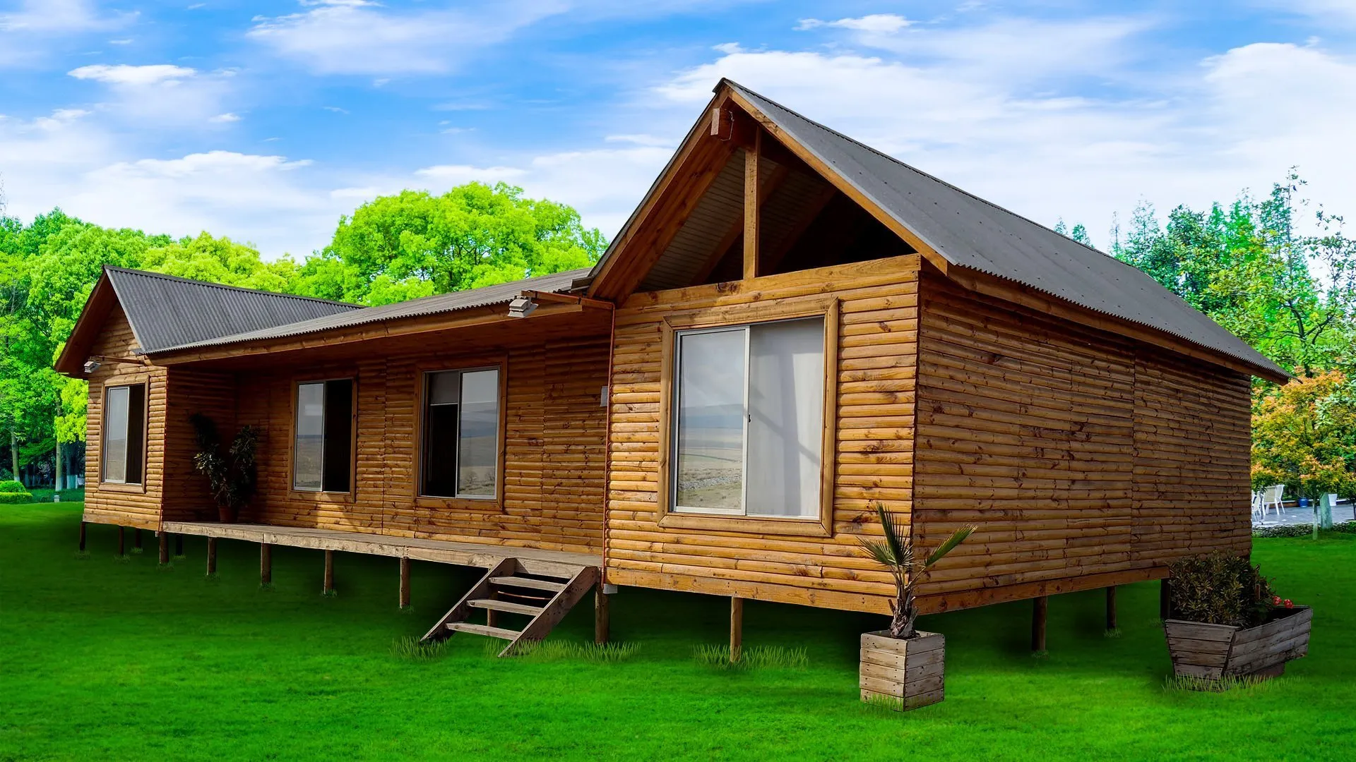 Casa prefabricada de madera de dos aguas